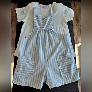 Charming Blue and White Striped Kids Overalls